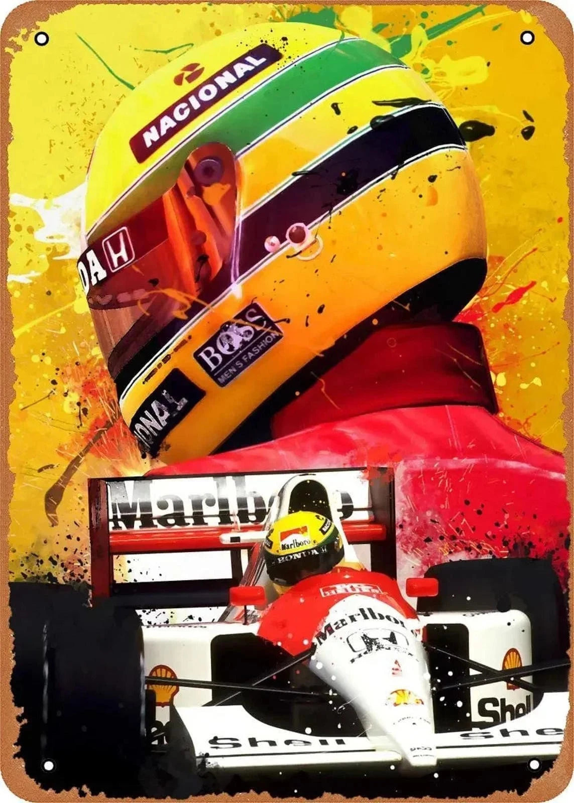 Formula 1 Vintage Look Ayrton Senna Aluminum Sign — product artwork