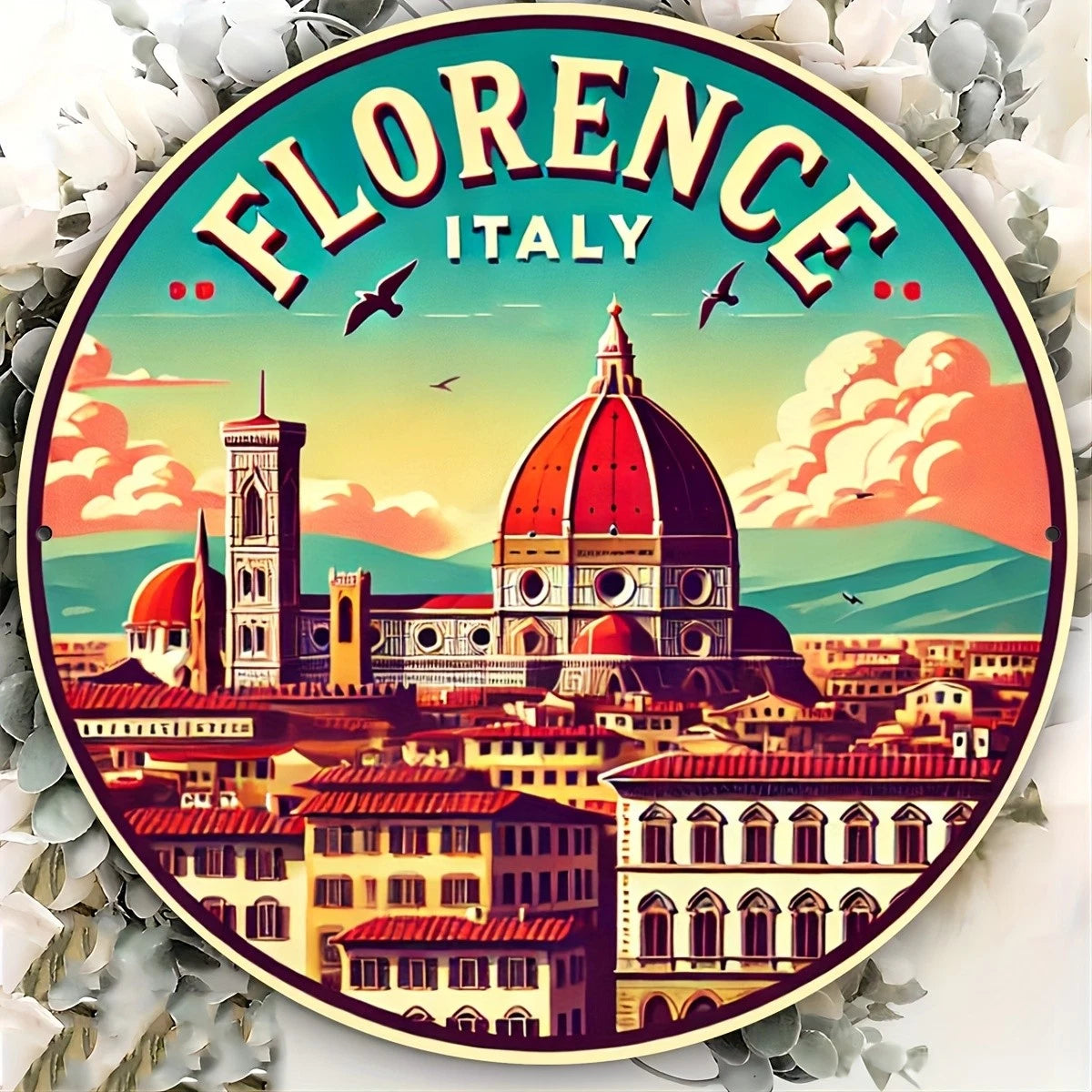 Vintage Florence Italy Funny Round Aluminum Sign — product artwork