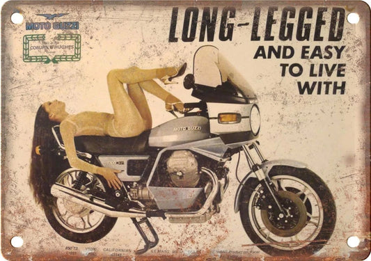 Moto Guzzi Long-Legged and Easy to Live With Advertisement Aluminum Sign — product artwork