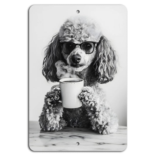Coffee Vintage Chic Poodle Espresso Aluminum Sign — product artwork