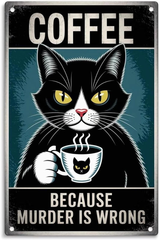 Cat Coffee Funny Grumpy Cat Aluminum Sign — product artwork