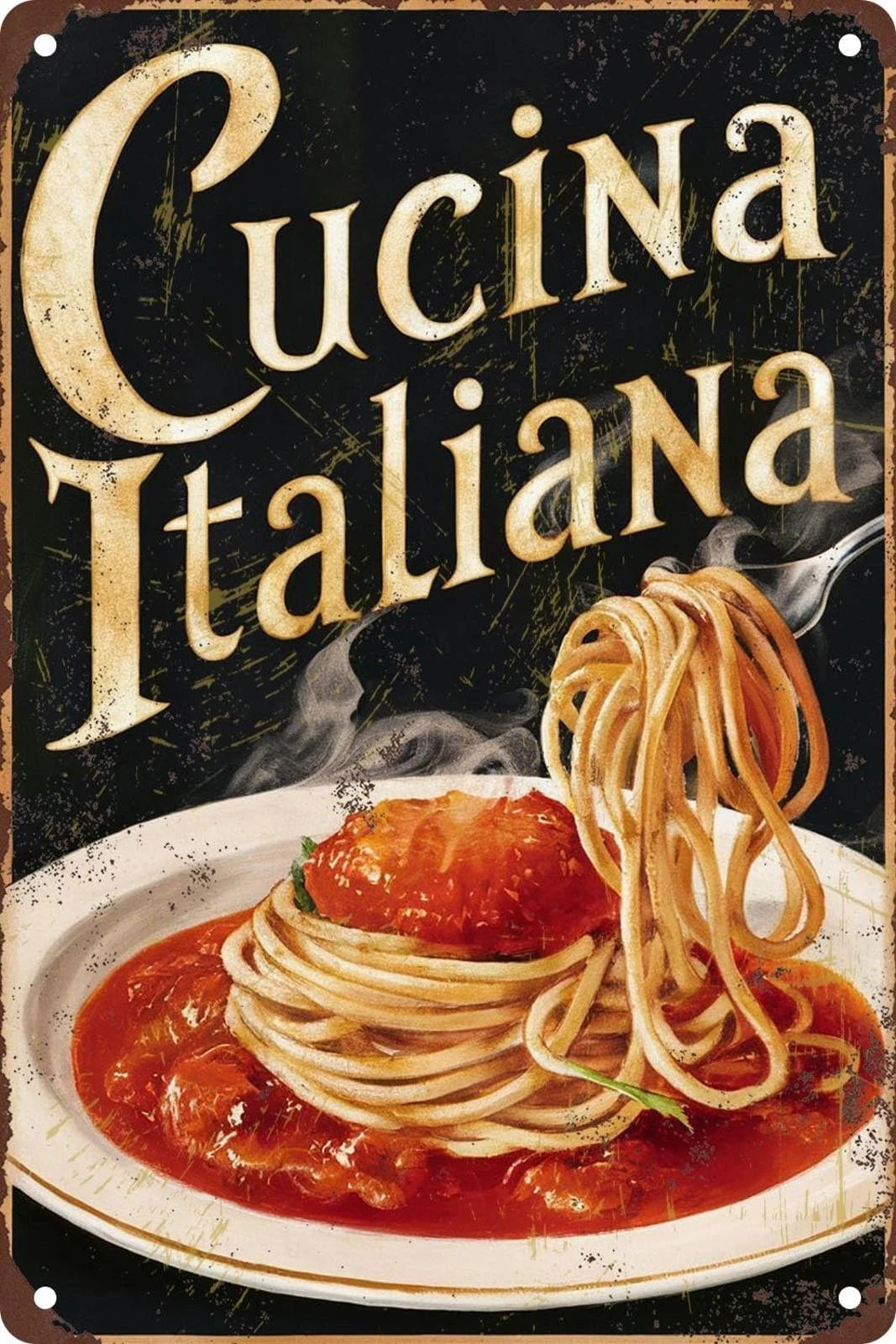 Vintage Food Cucina Italiana Funny Aluminum Sign — product artwork