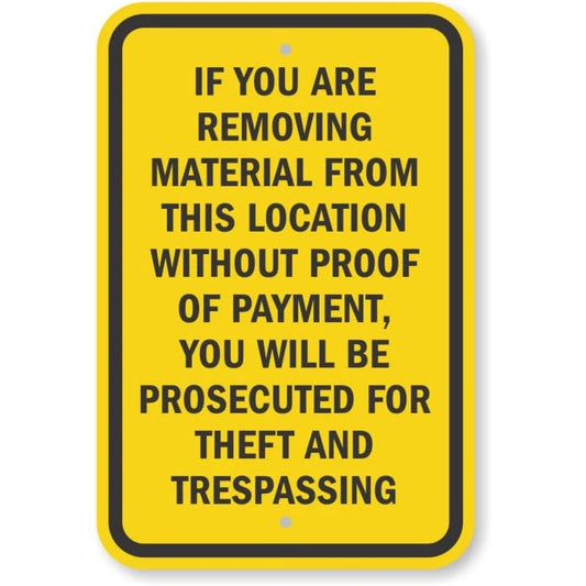Removing Material Without Poof Will Be Prosecuted Aluminum Sign — product artwork