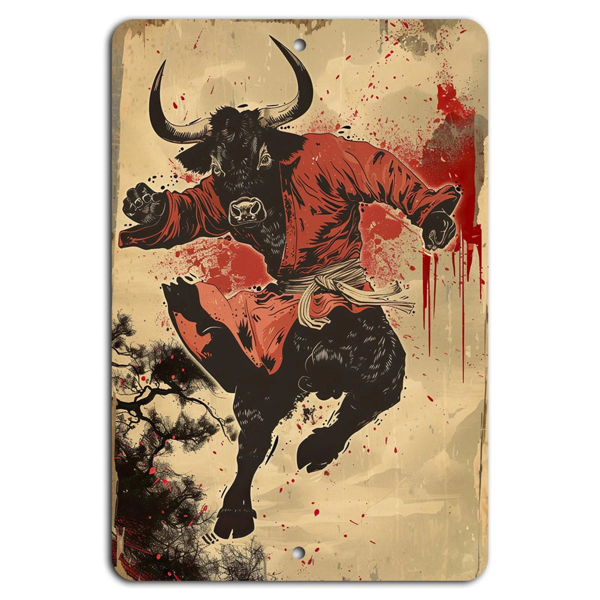 Karate Industrial Bull Fury Motivational Aluminum Sign — product artwork