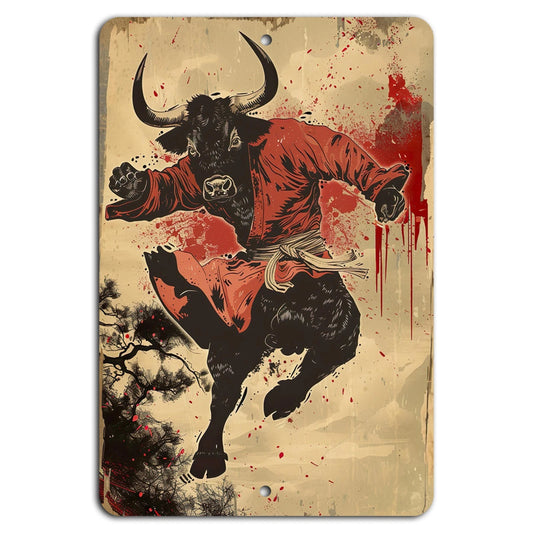 Karate Industrial Bull Fury Motivational Aluminum Sign — product artwork