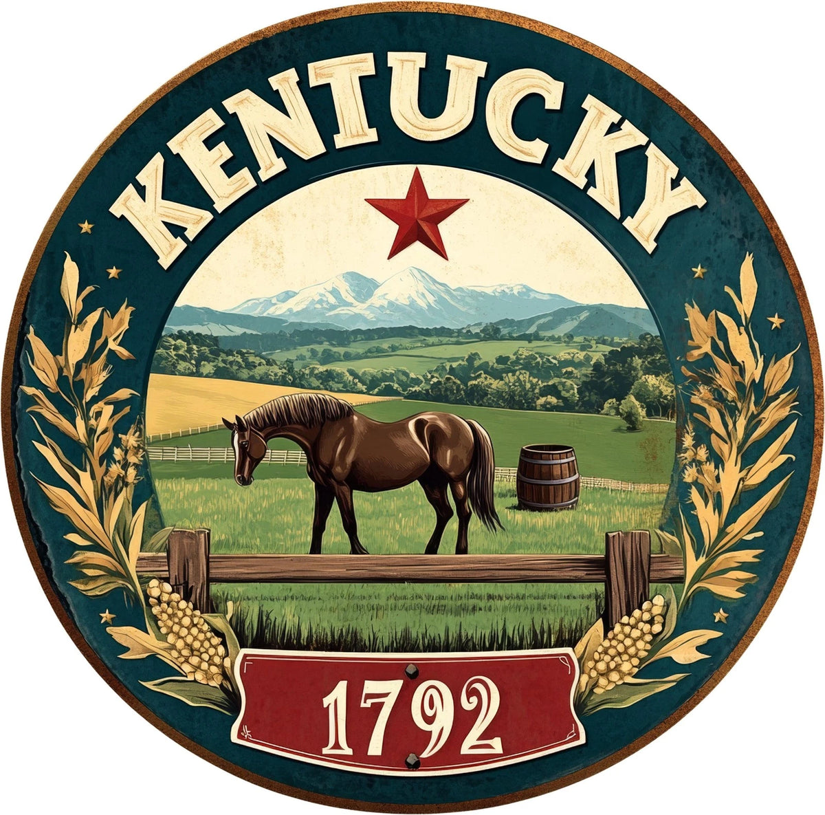 Kentucky Vintage Scenic Round Aluminum Sign — product artwork