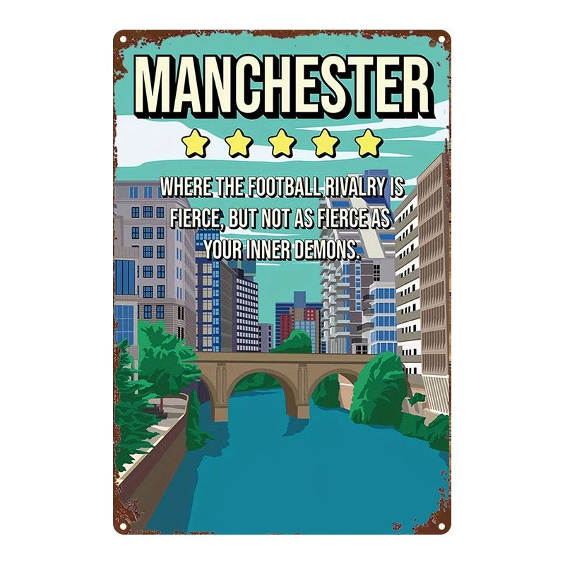 Manchester Football City Theme Aluminum Sign — product artwork