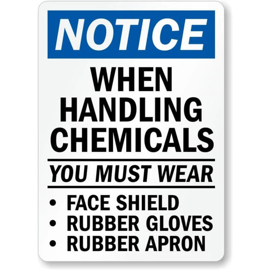 Handling Chemicals Wear Notice Aluminum Sign — product artwork