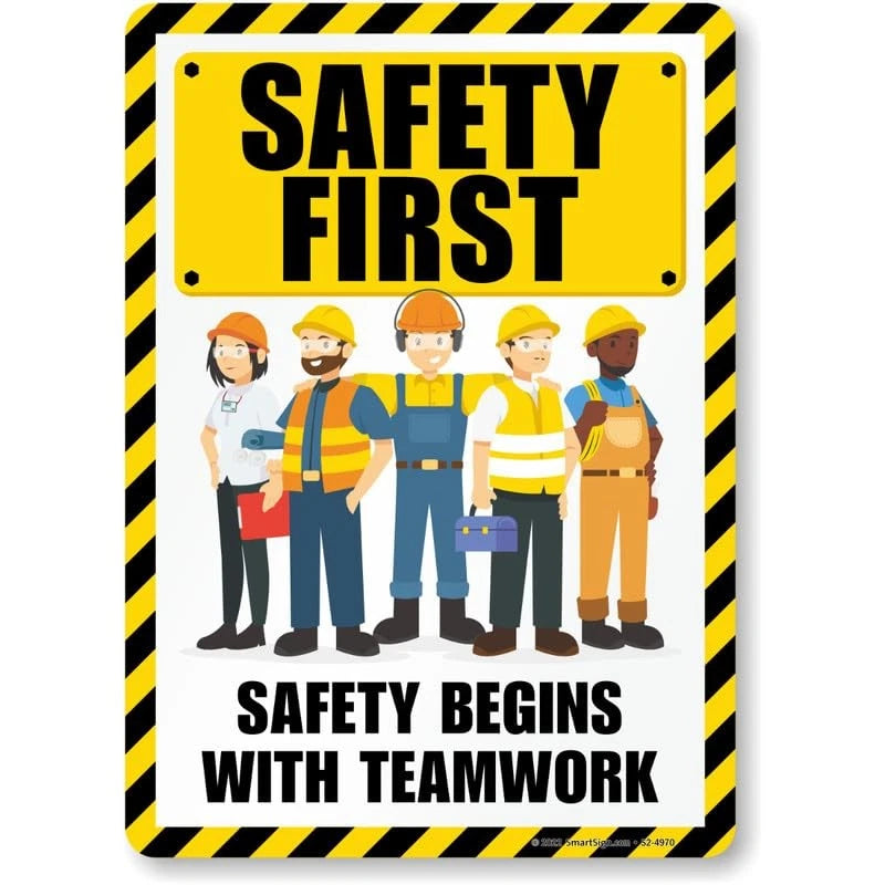 Safety First Safety Begins with Teamwork Aluminum Sign — product artwork
