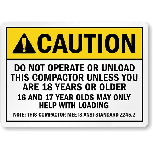 Do Not Operate This Compactor Ansi Caution Aluminum Sign — product artwork