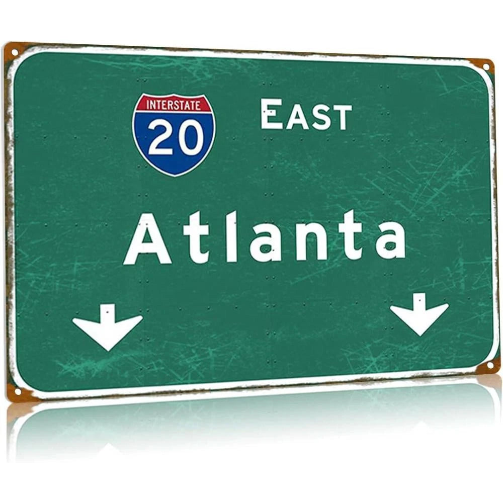 Interstate Directional Retro South Atlanta Funny Aluminum Sign — product artwork