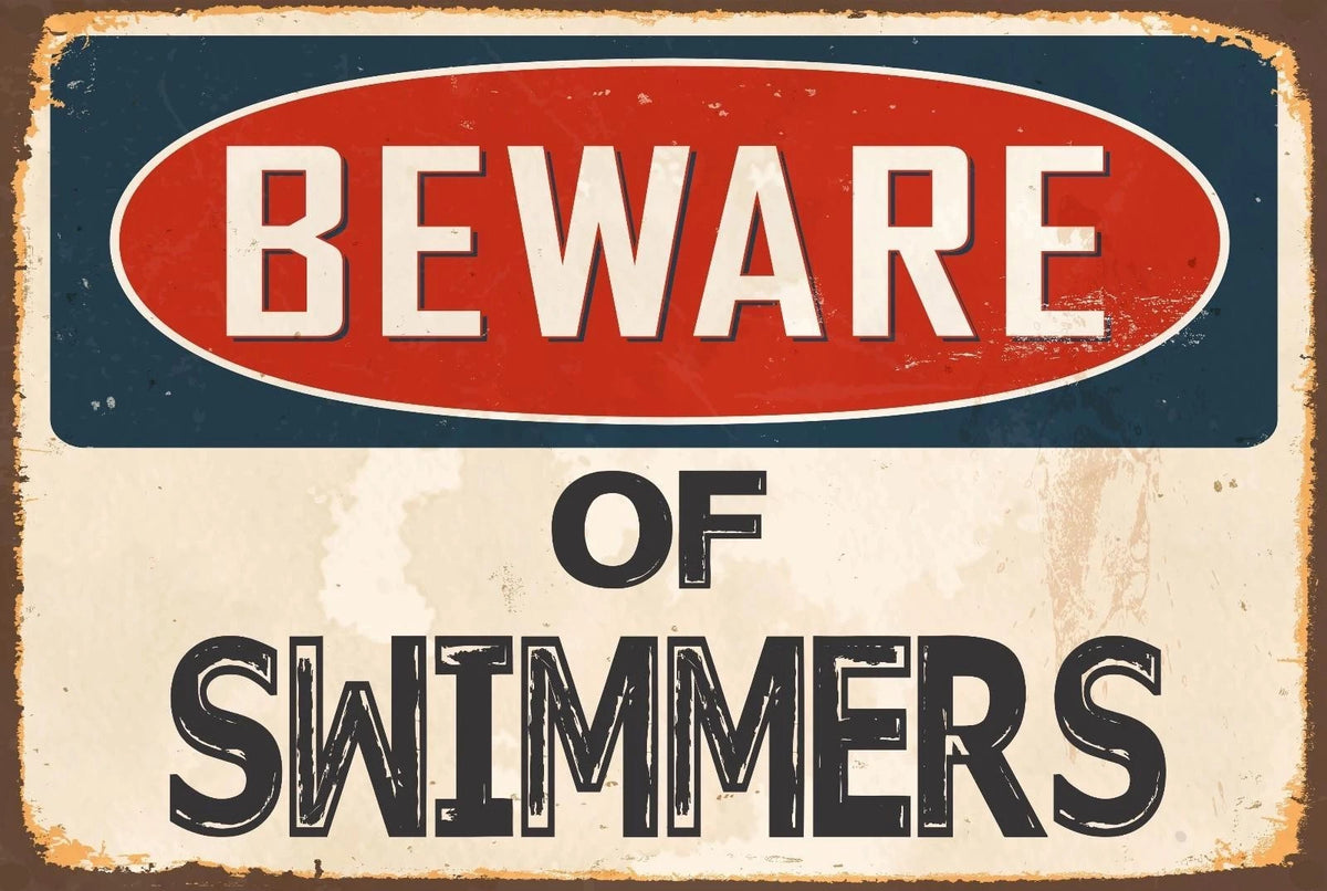 Sticker Tiger Beware of My Swimmers Funny Aluminum Sign — product artwork