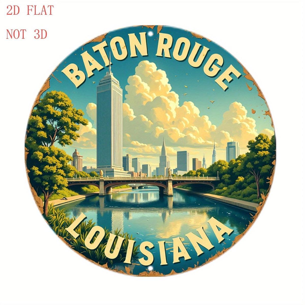 Baton Rouge City Skyline Funny Round Aluminum Sign — product artwork