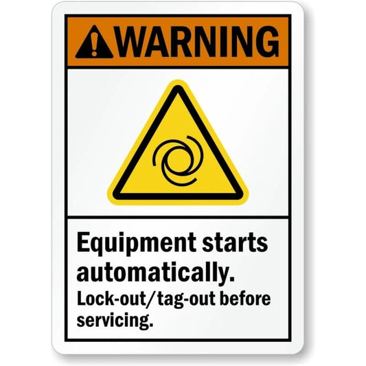 Equipment Starts Automatically Warning Aluminum Sign — product artwork