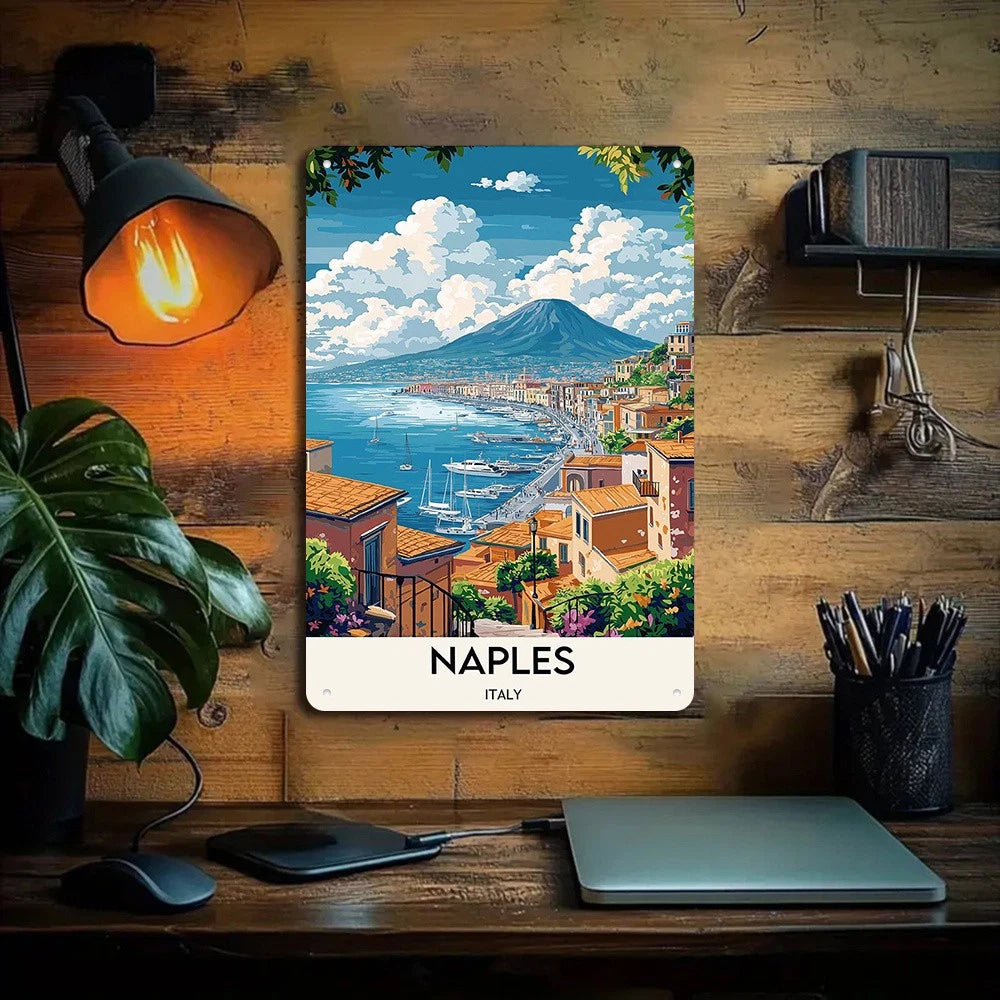 Retro Naples Italy Coastal Bar Aluminum Sign — product artwork
