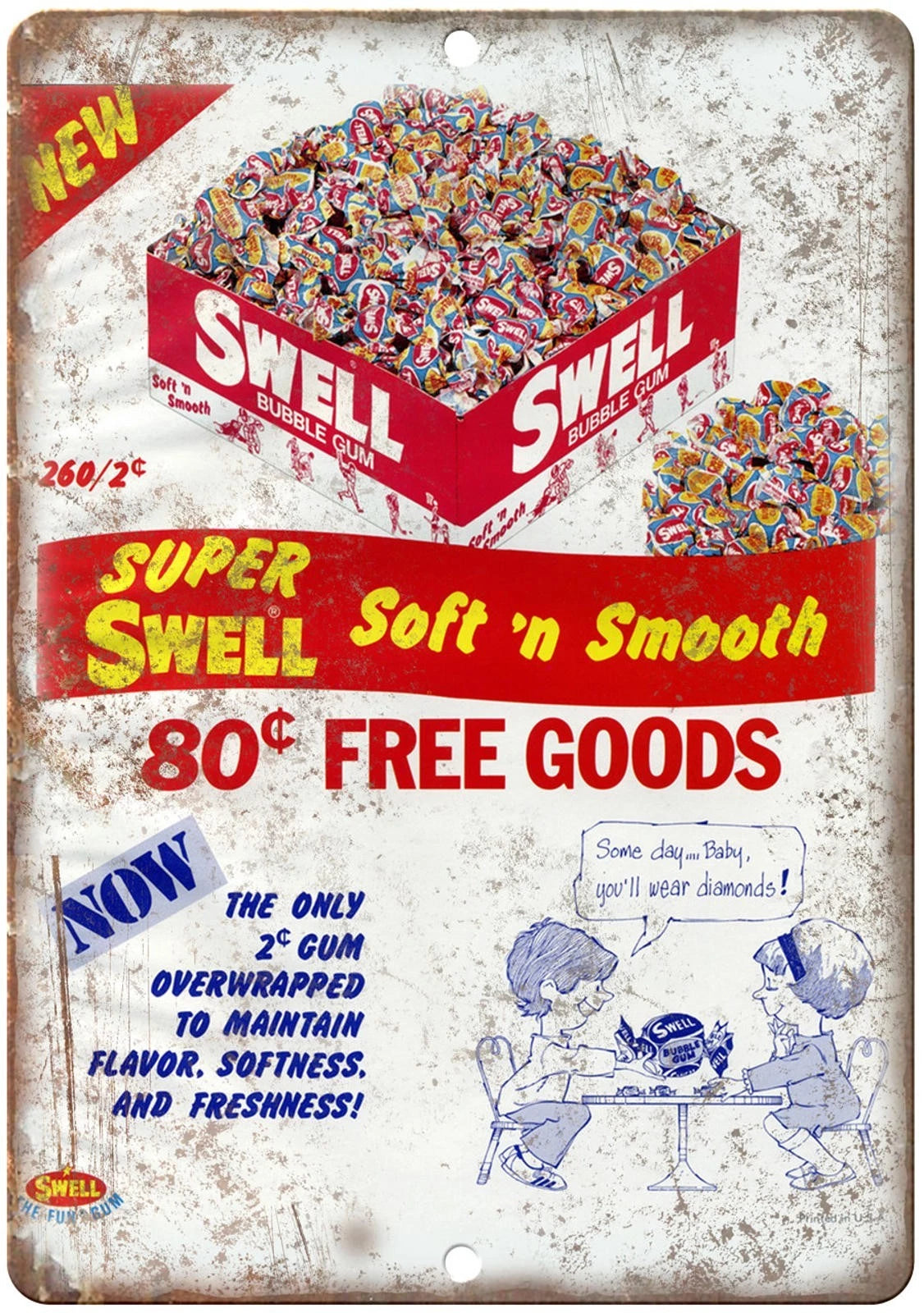 Bubble Gum Swell Vintage Print Funny Aluminum Sign — product artwork