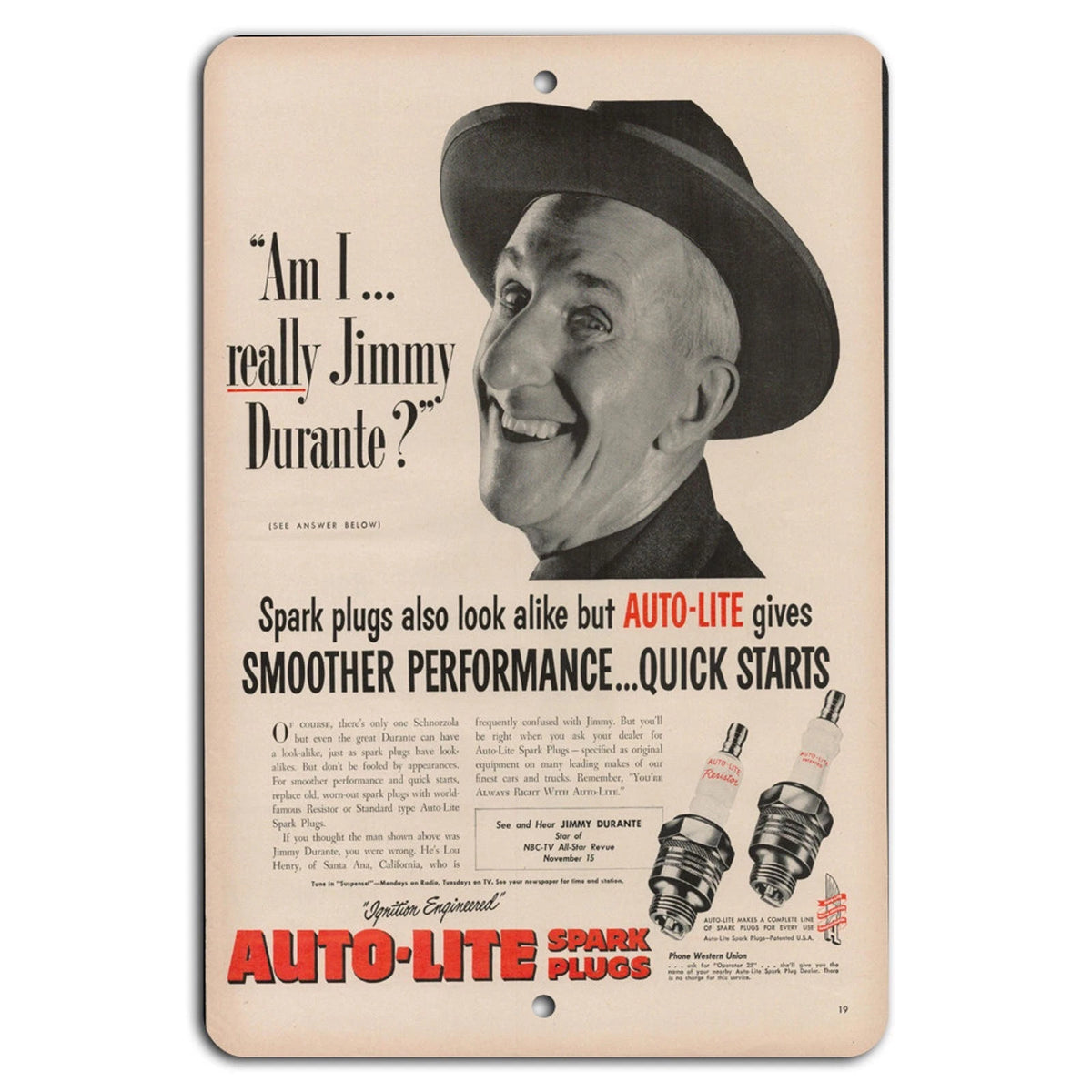 Auto-lite Spark Plugs Vintage Garage Aluminum Sign — product artwork
