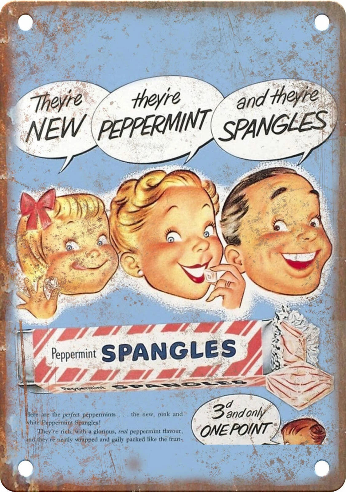 Peppermint Candy Spangles Reproduction Vintage Aluminum Sign — product artwork