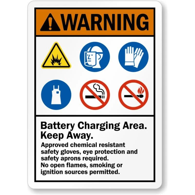 Warning Battery Charging PPE and No Ignition Sources Sign — product artwork