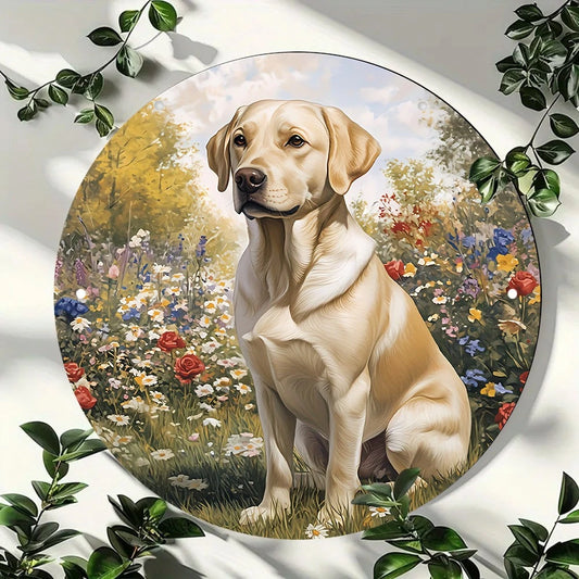 Labrador Retriever Funny Garden Round Aluminum Sign — product artwork