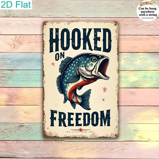 American Flag Rustic Fish Design Holiday Gift Aluminum Sign — product artwork