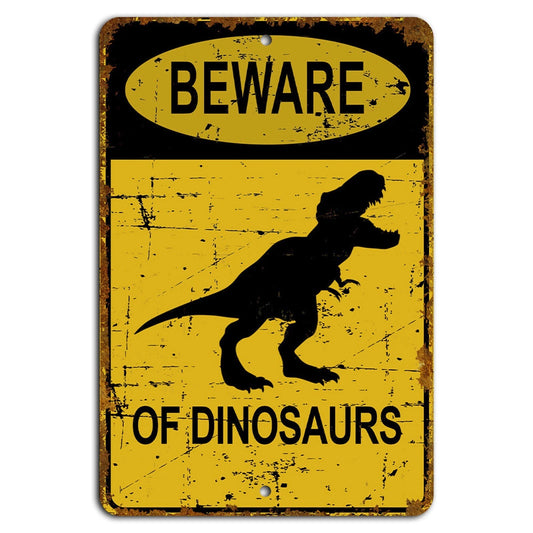 Jurassic Warning Rustic Funny Aluminum Sign — product artwork