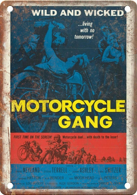 Motorcycle Vintage Gang Cover Art Aluminum Sign — product artwork