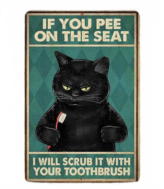 Cat Bathroom Funny Wall Mounted Aluminum Sign — product artwork