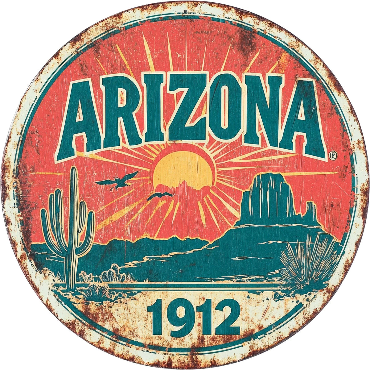 Arizona Vintage Scenic Round Aluminum Sign — product artwork
