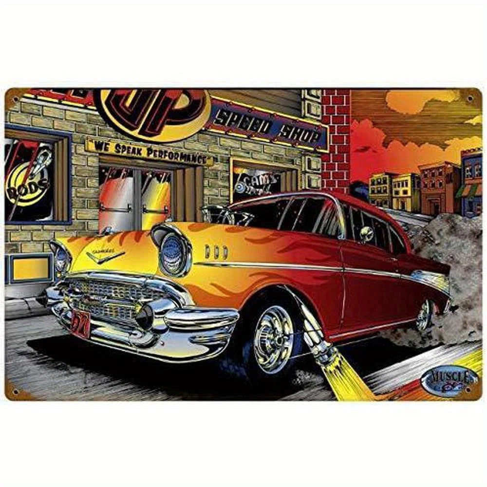 Classic Hot Rod Speed Shop Garage Aluminum Sign — product artwork