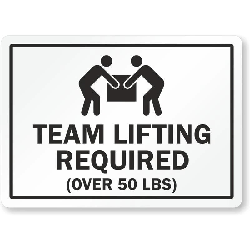 Team Lifting Required Over 50 Lbs Instruction Aluminum Sign — product artwork