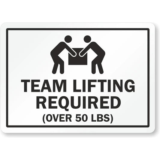 Team Lifting Required Over 50 Lbs Instruction Aluminum Sign — product artwork