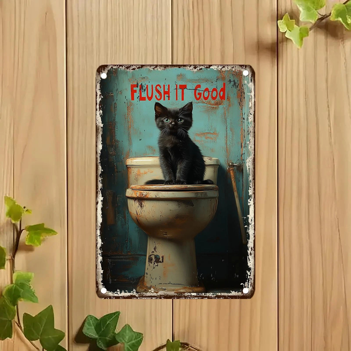 Humorous Plaques Flush It Good Funny Cat Aluminum Sign — product artwork