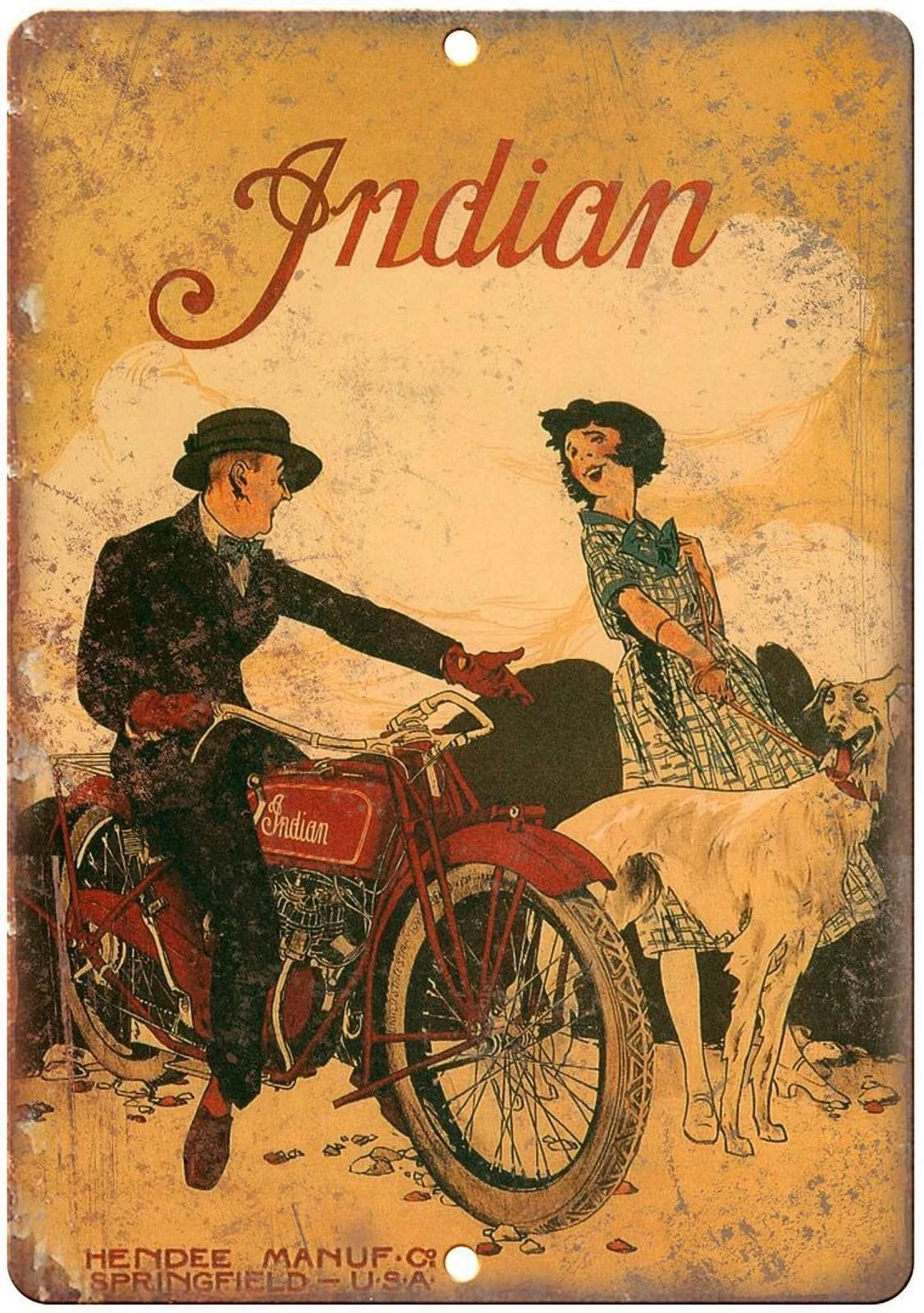 Vintage Motorcycle Indian Motorcycle Poster Art Reproduction Aluminum Sign — product artwork