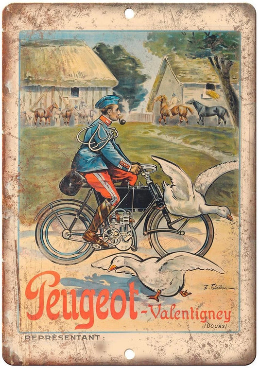 Peugeot Motorcycle Vintage Valentigney Aluminum Sign — product artwork