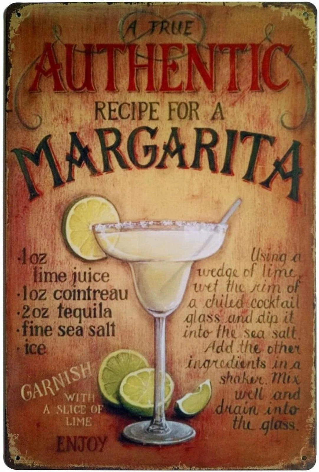 Authentic Margarita Recipe Aluminum Sign — product artwork