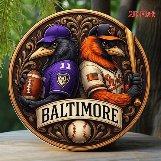 Baltimore Sports Birds Retro Funny Round Aluminum Sign — product artwork