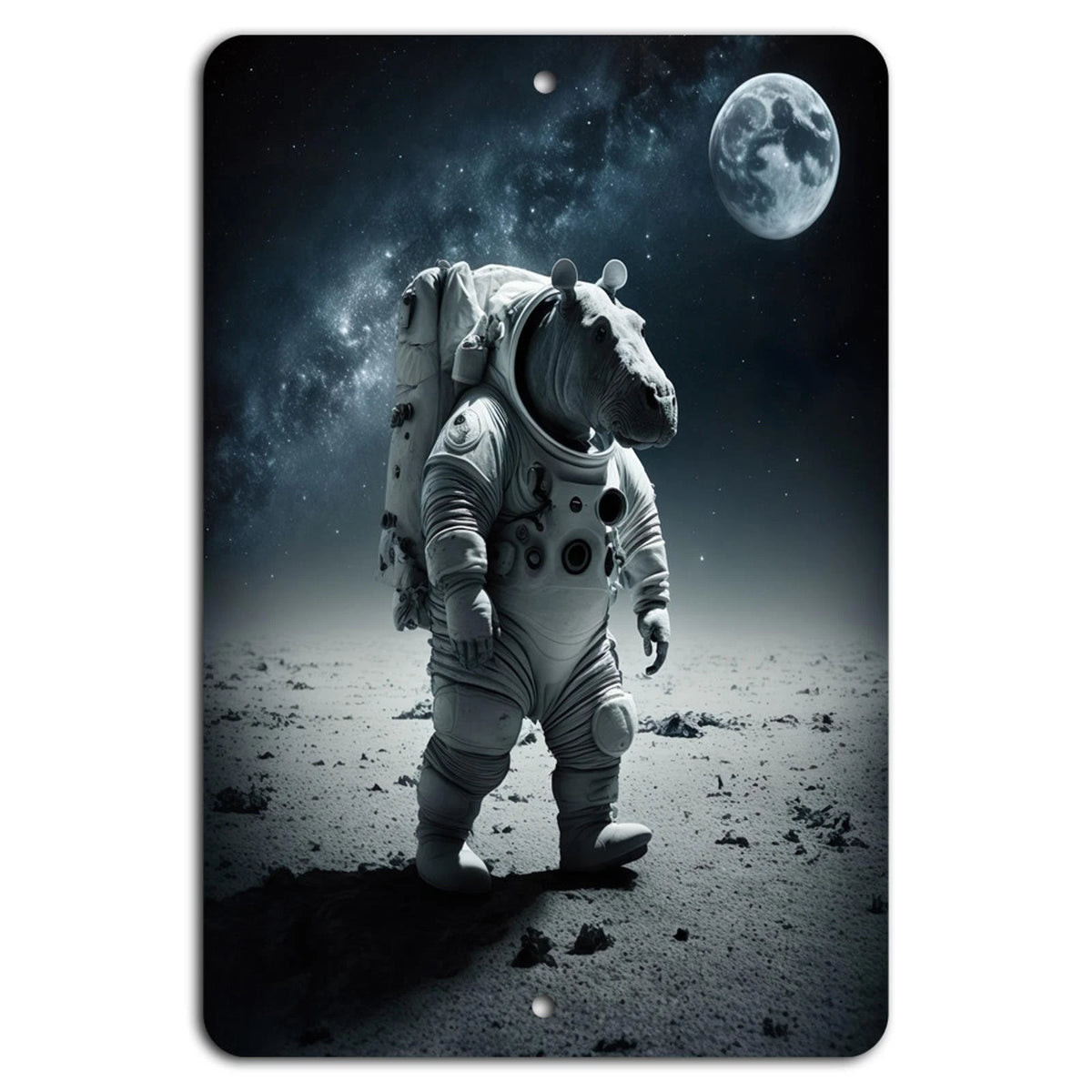 Astronaut Hippo Vertical Garage Aluminum Sign — product artwork