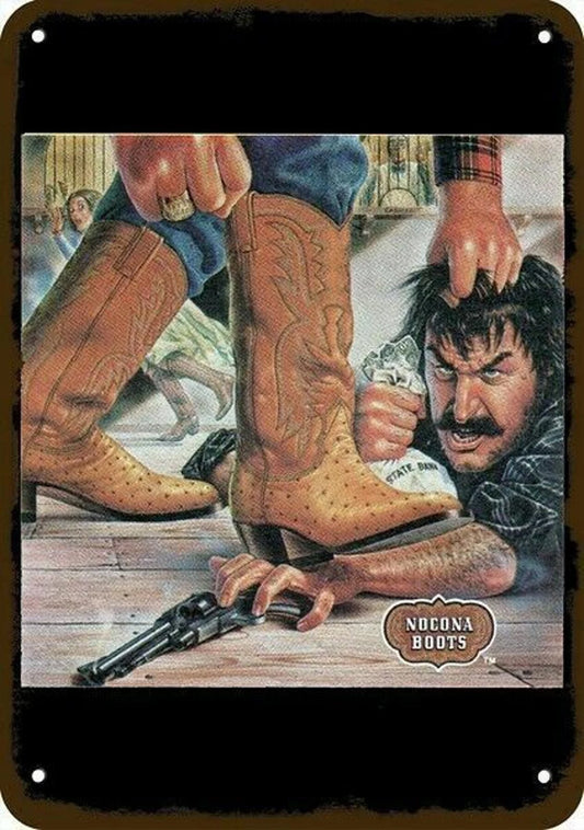 Nocona Boots Vintage Cowboy Bandit Gun Aluminum Sign — product artwork
