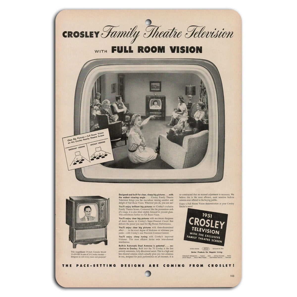 1951 Crosley TV Vintage Retro Aluminum Sign — product artwork