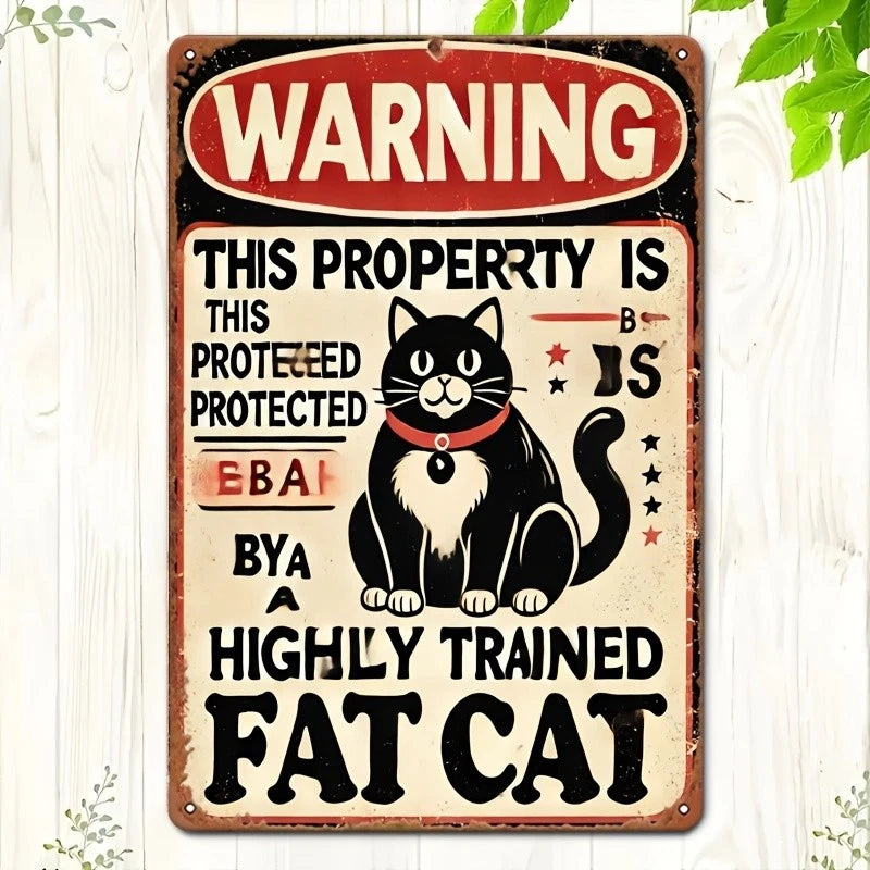 Halloween Vintage 2D Fat Cat Home Warning Funny Aluminum Sign — product artwork