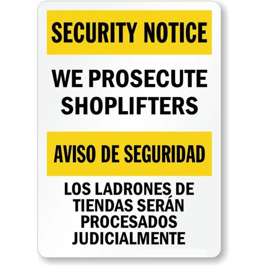 Bilingual Prosecute Shoplifters Aluminum Sign — product artwork