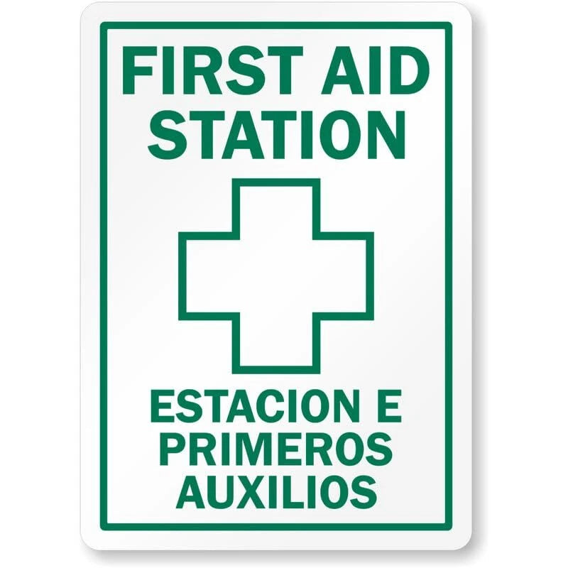 Bilingual First Aid Station Aluminum Sign — product artwork