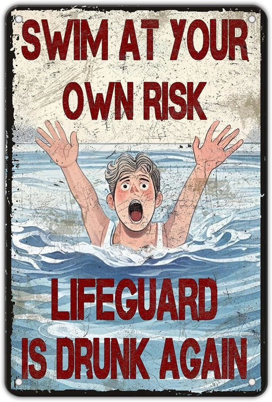 Swimming Pool Warning Vintage Funny Aluminum Sign — product artwork