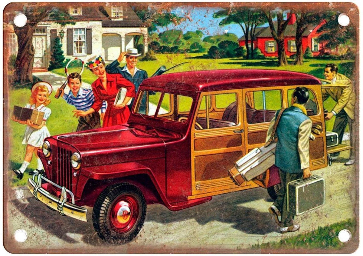 1946 Willys Jeep Station Wagon Family Aluminum Sign — product artwork