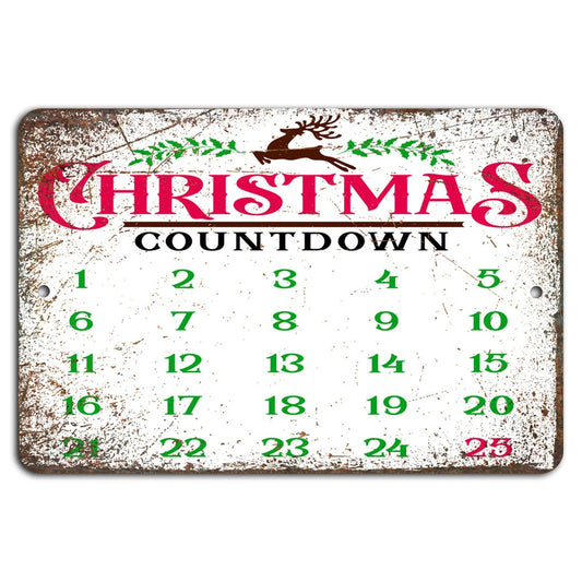 Rustic Christmas Countdown Vintage Festive Aluminum Sign — product artwork
