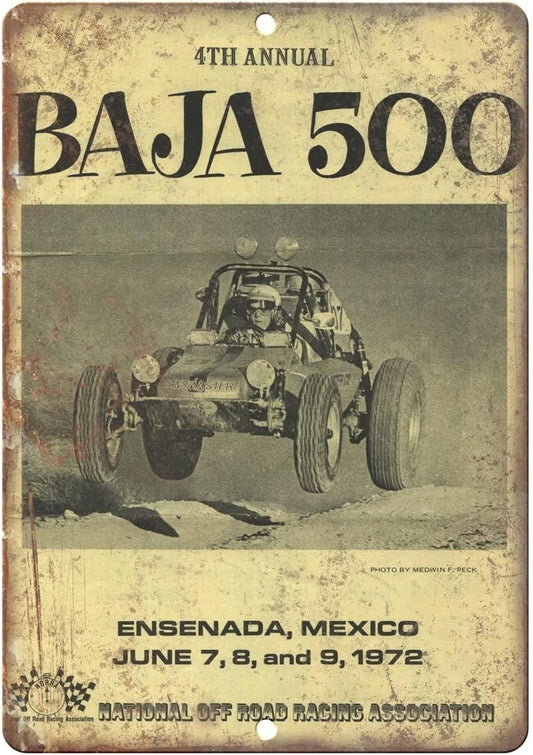 Tin Auto Racing 1972 Baja NORRA Ensenada Mexico Aluminum Sign — product artwork