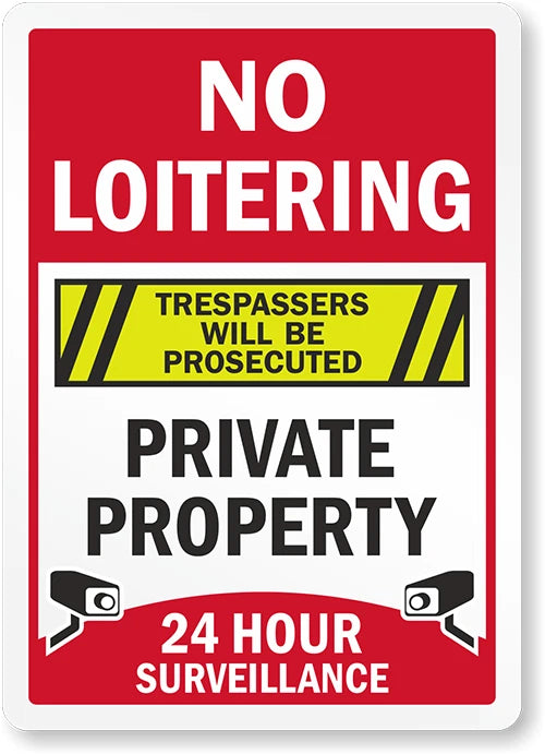 No Loitering Private Property Aluminum Sign — product artwork