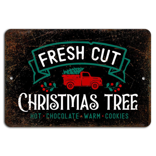 Christmas Tree Rustic Black Aluminum Sign — product artwork