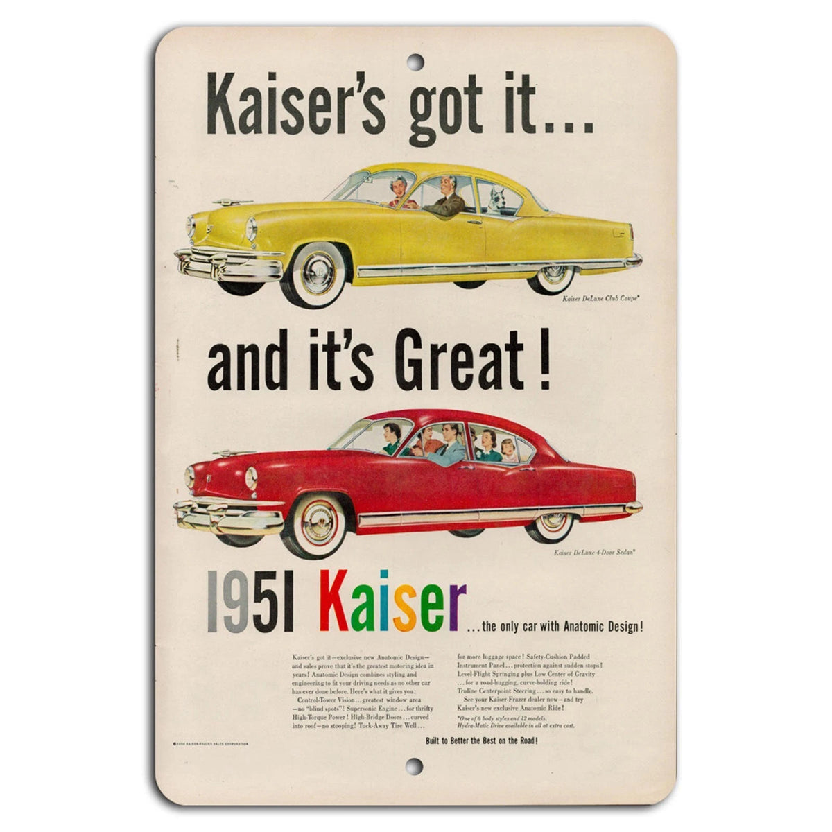 Kaiser Car Retro 1951 Classic Garage Aluminum Sign — product artwork